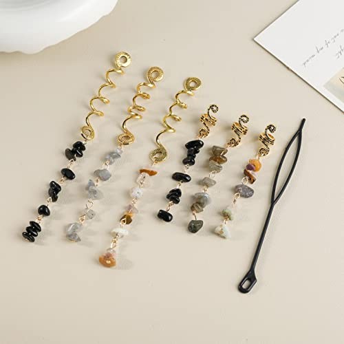Hair Jewelry Dreadlock Accessories, Natura Stone Hair Charms for Black, 6Pcs