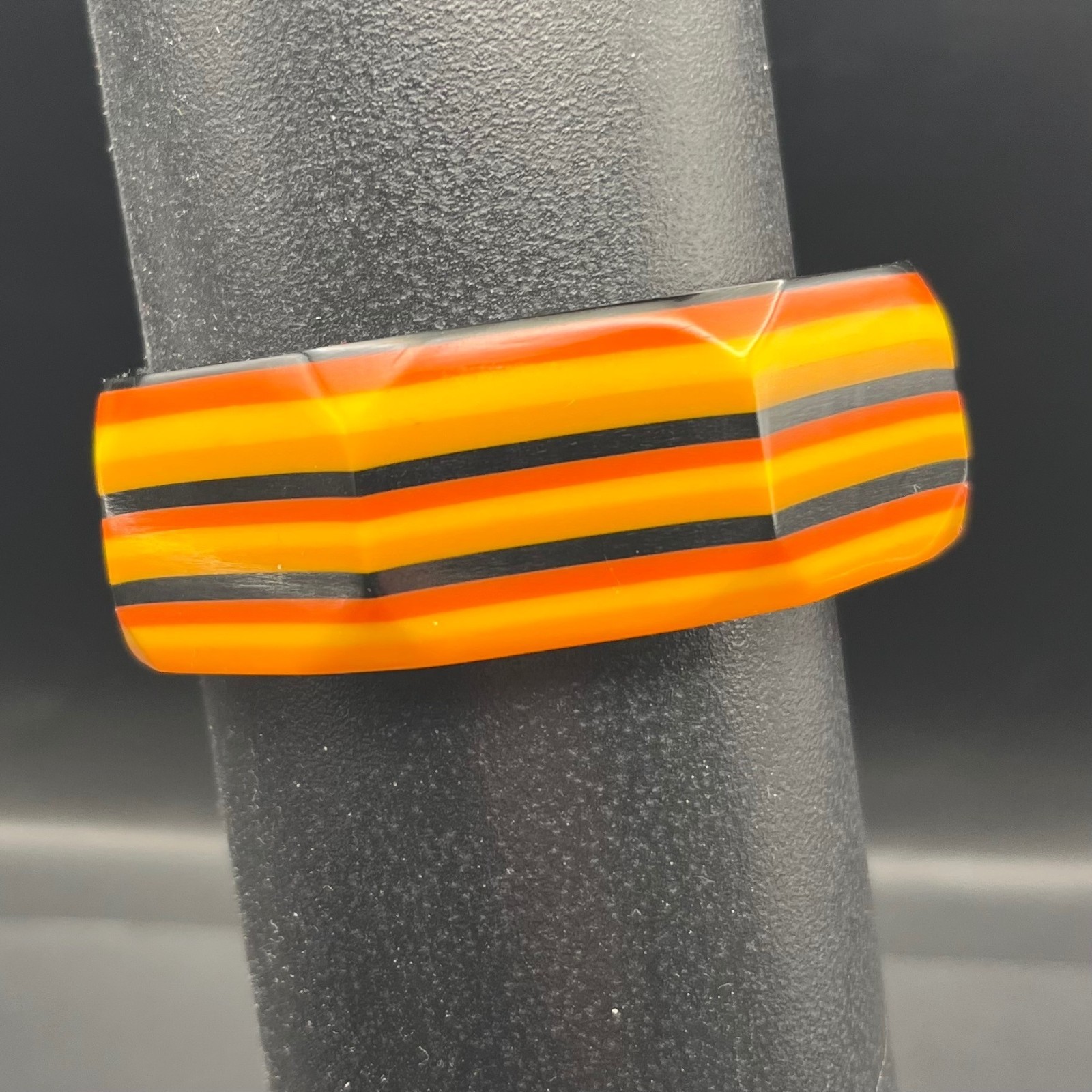 Vintage Laminated Lucite Octagonal Bangle Bracelet Orange Yellow Black Wide