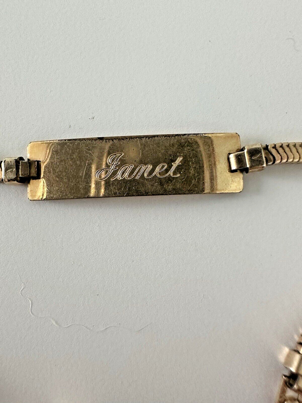 ACo ID Bracelet 1/20th 12k Gold Tassel Engraved JANET Filled 7″ Vintage