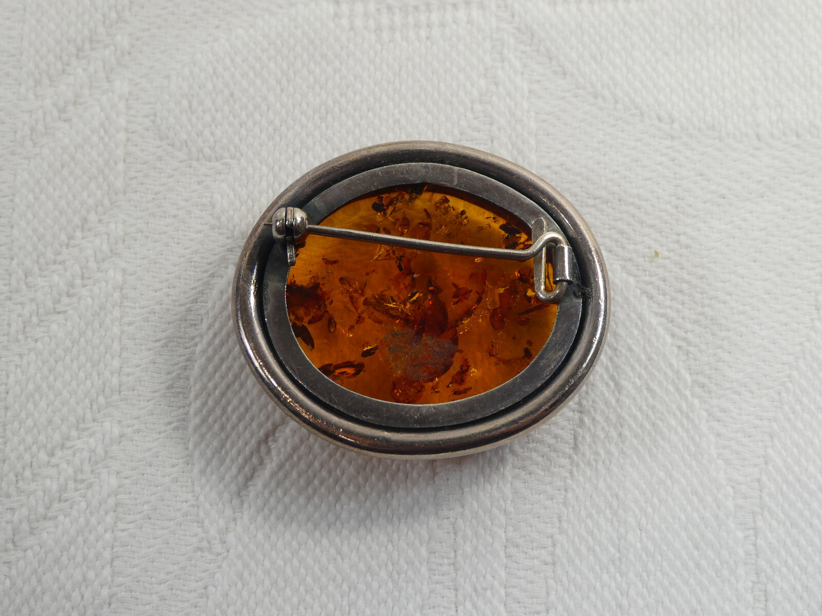 Large Vintage 925 Sterling Silver Baltic Amber Brooch 4cms Statement Brooch