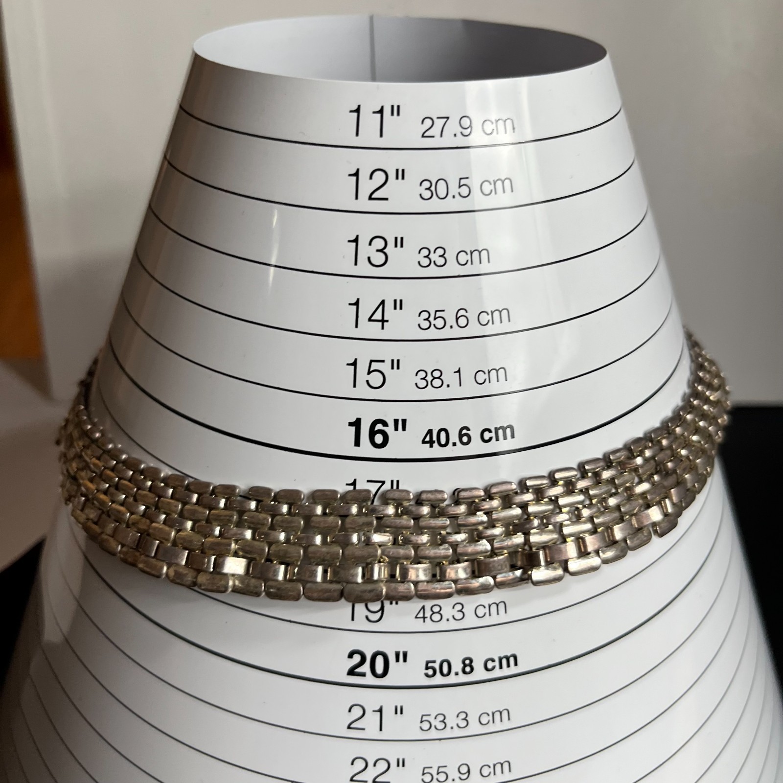 Vintage Retro Silver Tone 7-Row Brick Link Choker Necklace, Deco Style Statement