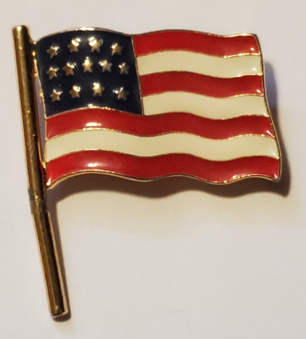 Patriotic Red White Blue Enamel Flag Vintage Brooch Pin