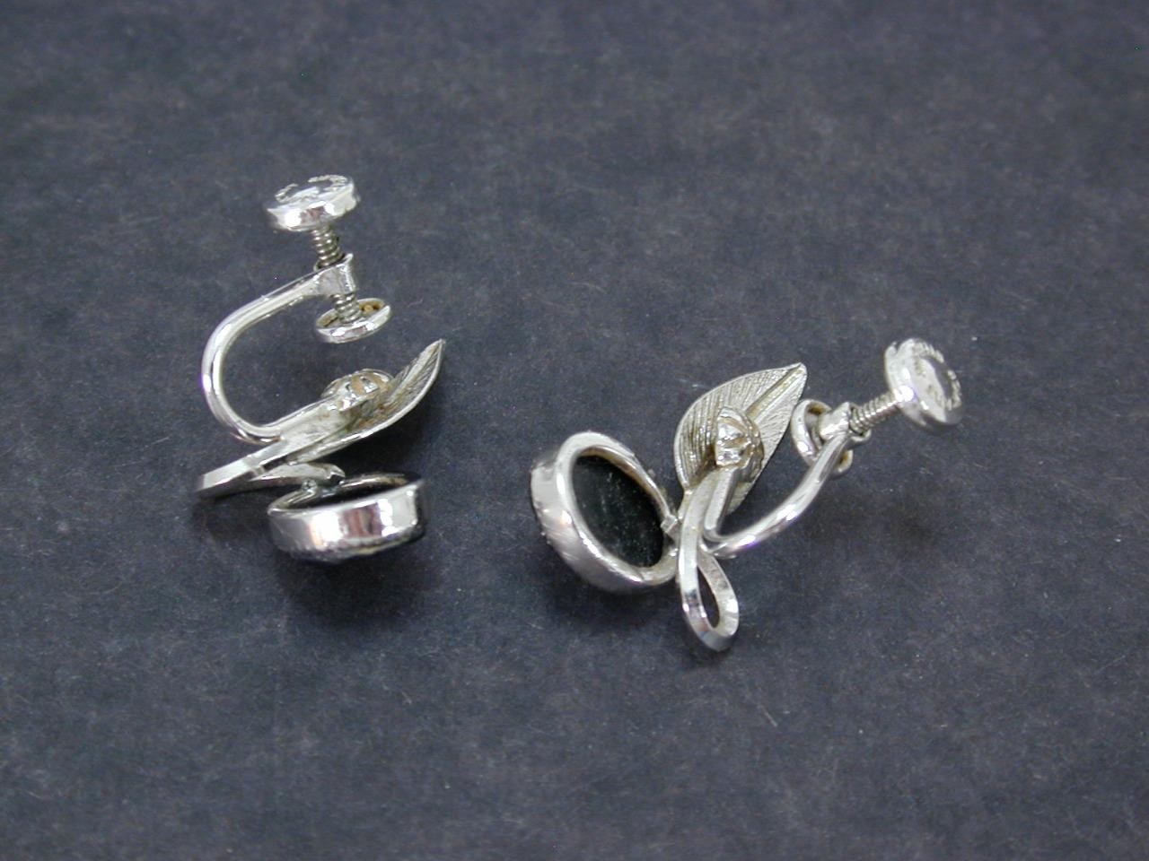 Vintage Star-ART Sterling Black Onyx Leaf Screw Back Earrings Silver 925 50’s-60