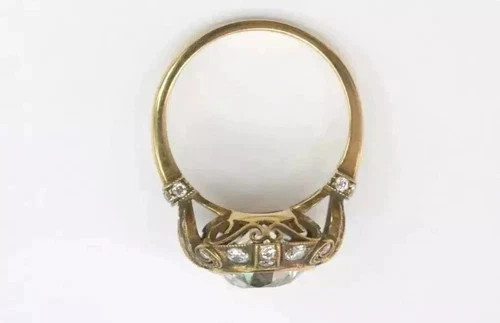 4CT Vintage Old Mine Round Bezel Lab Created Diamond Ring 14K Yellow Gold Finish