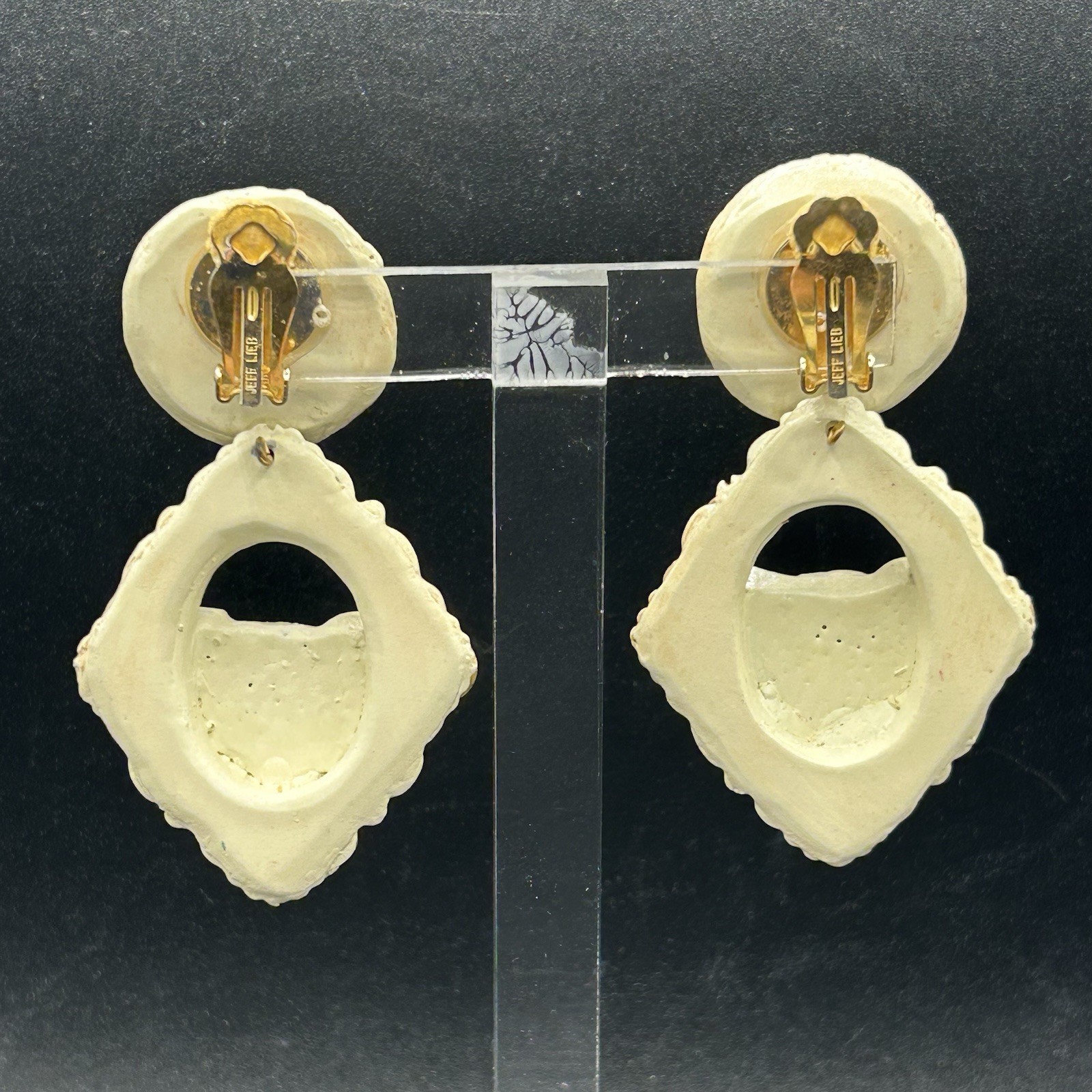 Vintage 80s 90s Jeff Lieb Elephant Clip-On Earrings Cream Gold