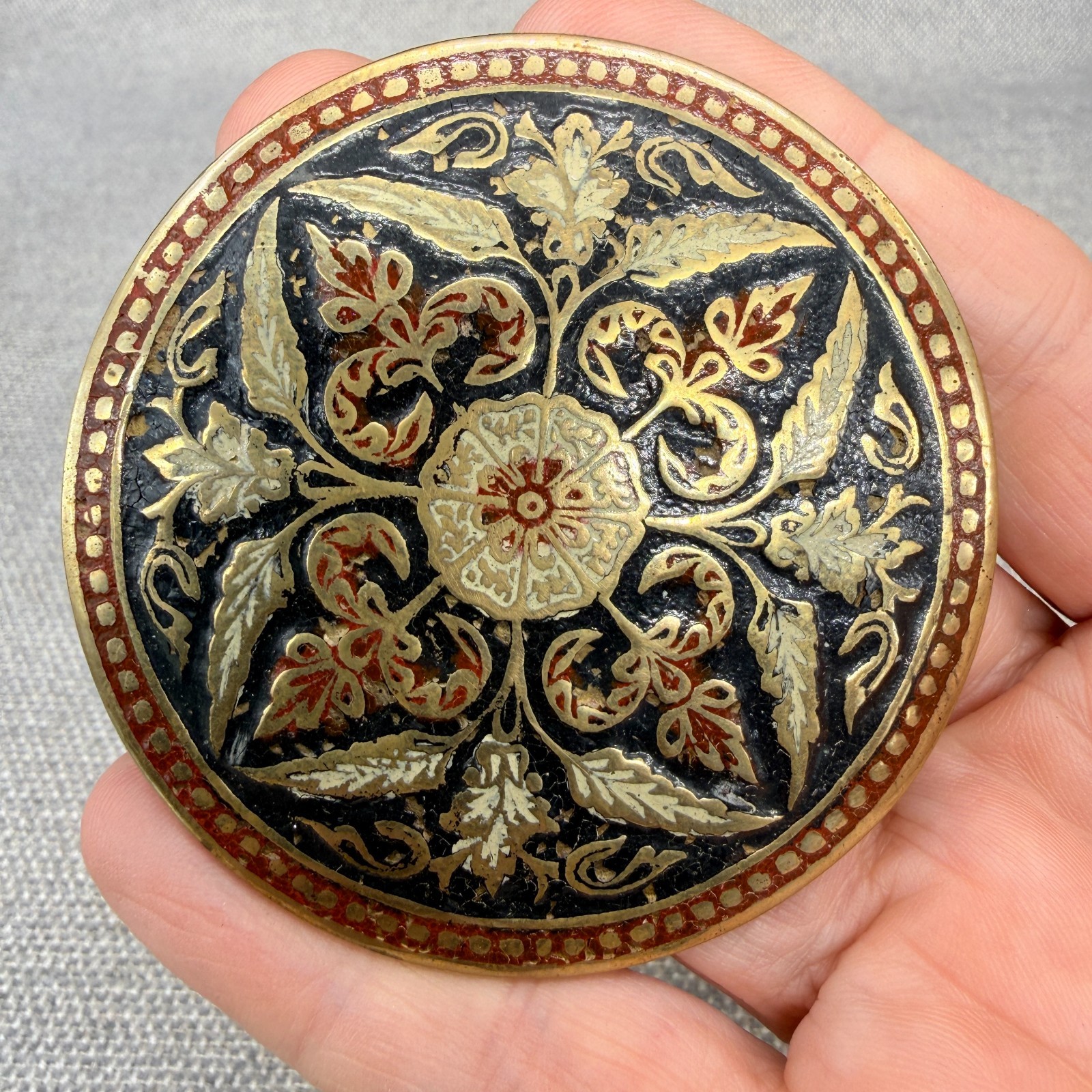 Vintage Necklace Toledo Style Pendant Black Enamel Gold Tone Intricate Design