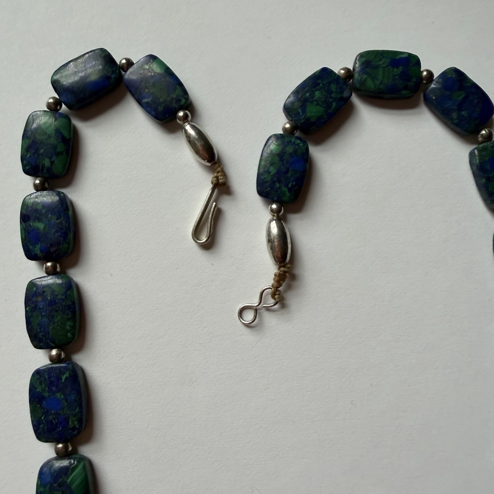 Vintage Blue Green Bead Necklace Boho Statement Azurite Malachite Style 20in