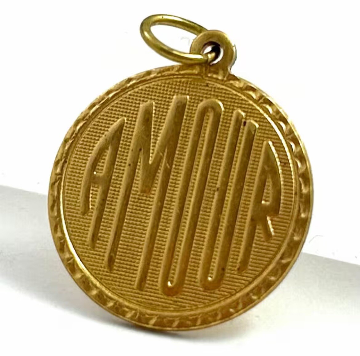 Vintage French Amour Charm Love Necklace Pendant Brass Metal Jewelry For Women