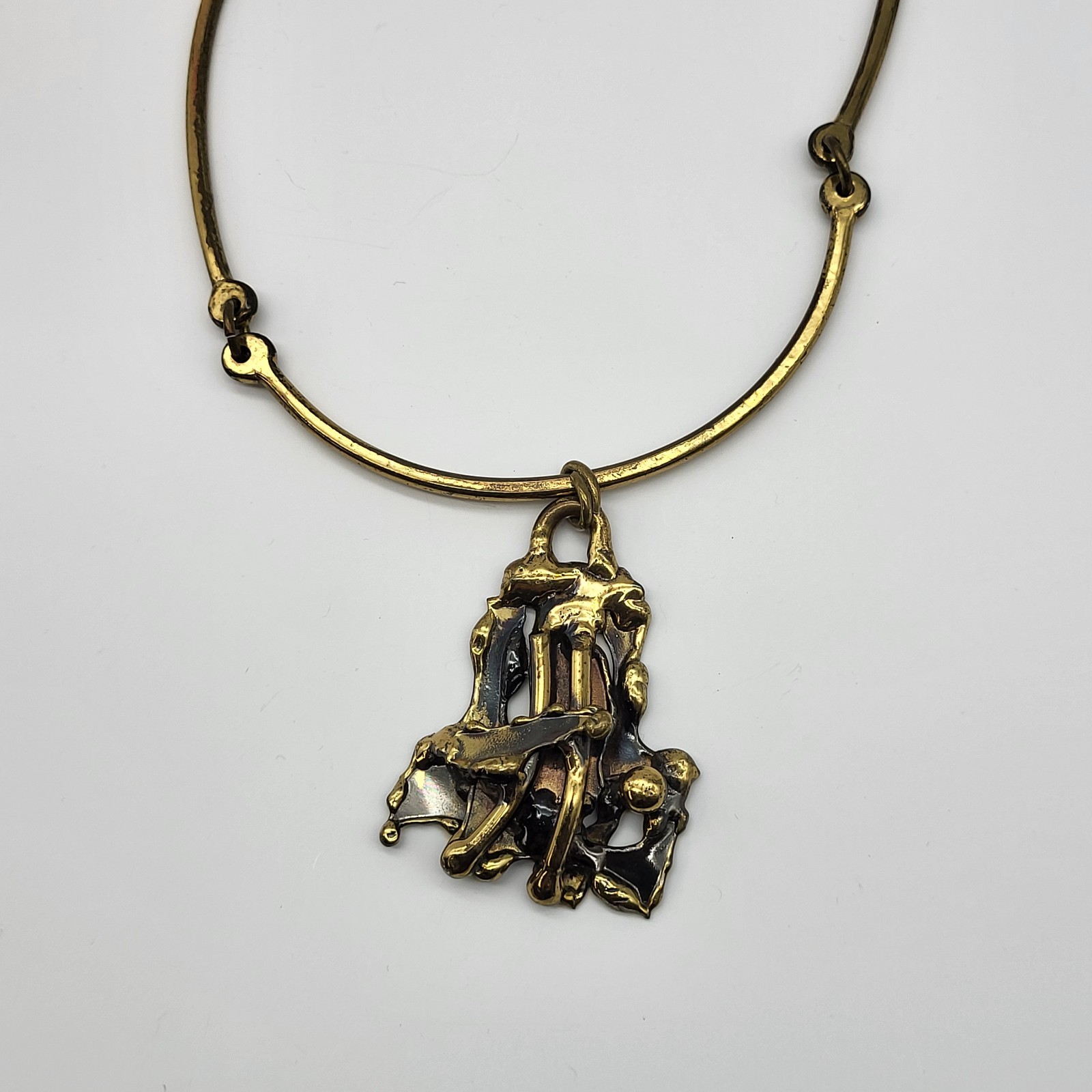 Stunning Brutalist Mixed Metals Artisan Necklace Pendant Estate Jewelry