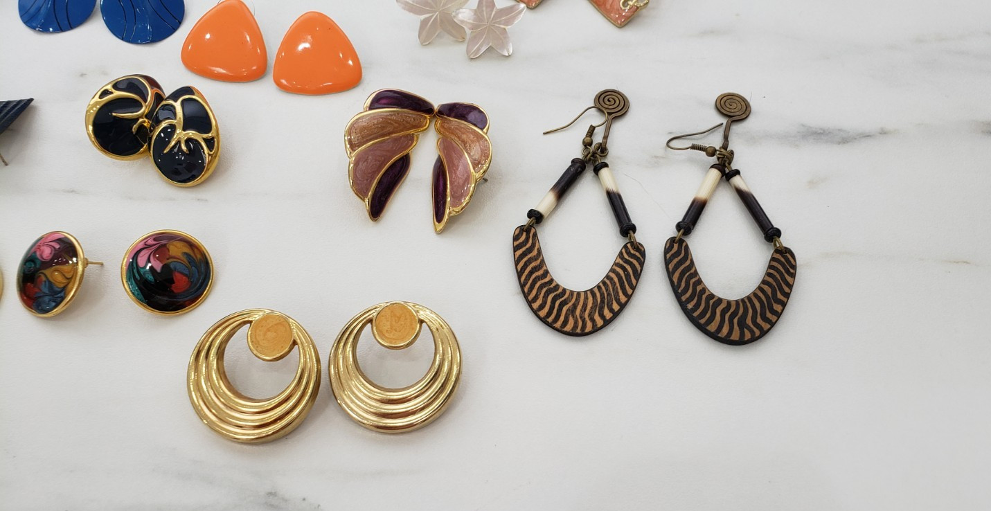 Vintage 80’s 90’s Lot 51 Costume Jewelry Earrings Chunky Bright Gold Tone Etc..