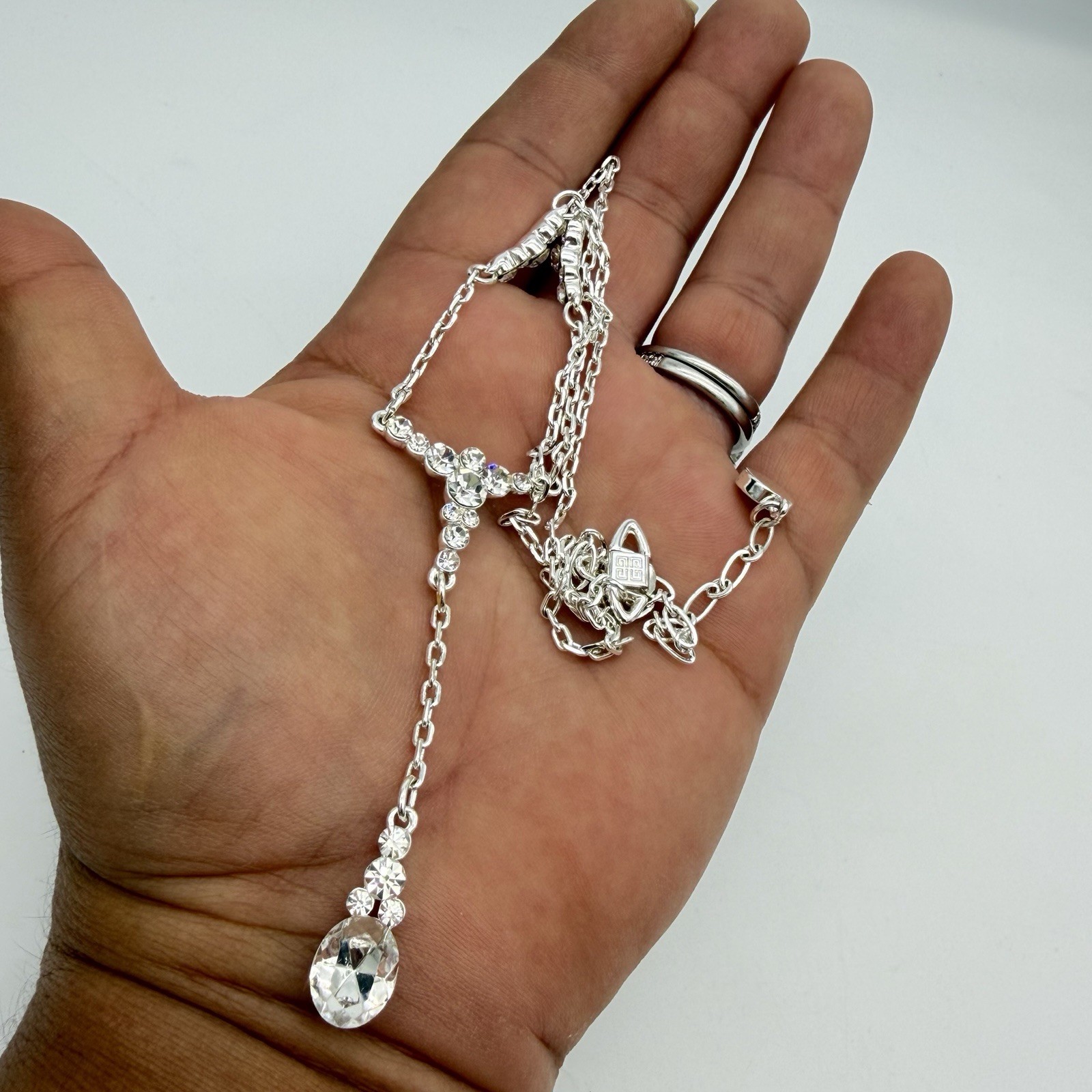 Vintage Signed Givenchy Crystal Necklace Y Drop Lavaliere