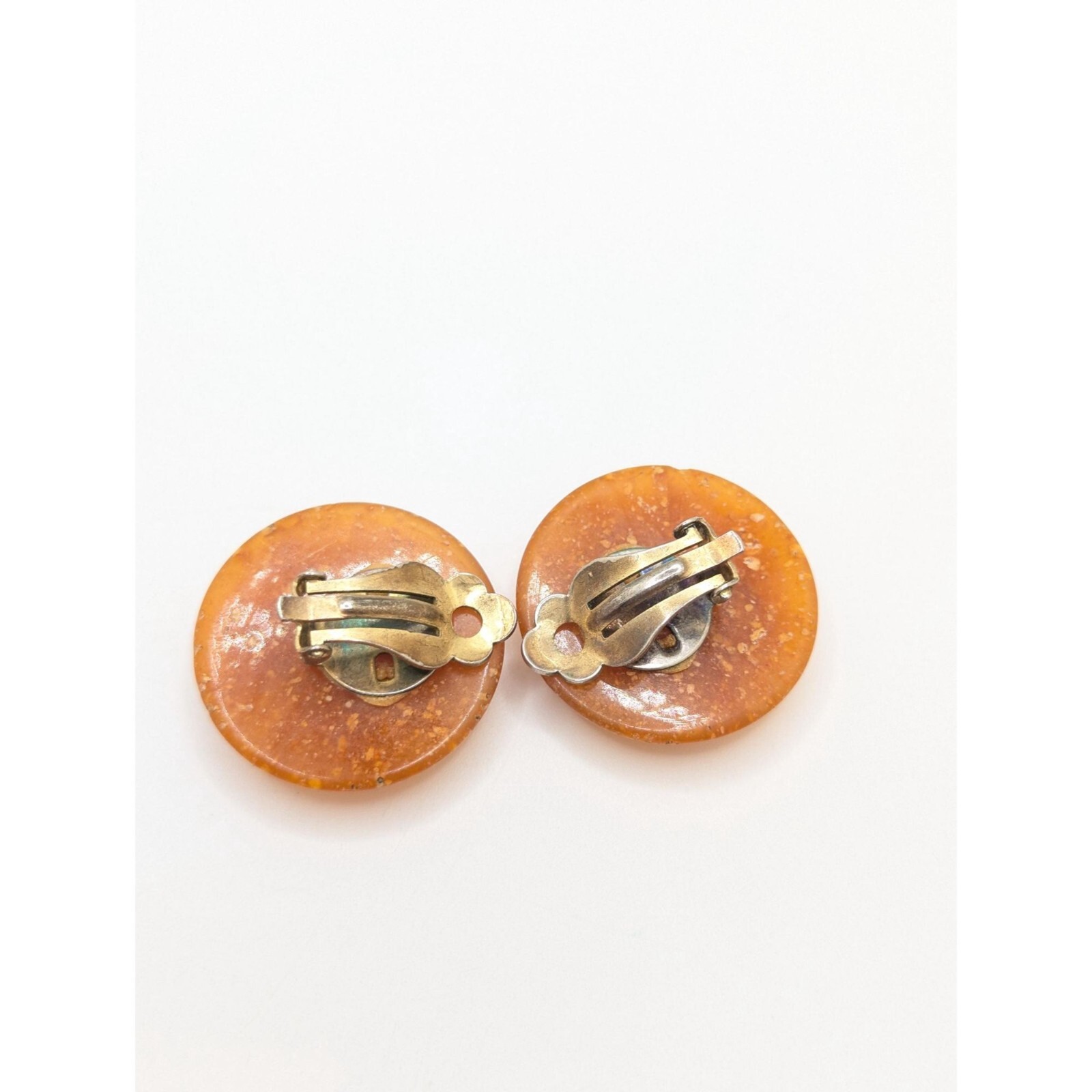 Vintage Speckled Orange 1980s Clip On Earrings Round Domed Gift For Her Woman