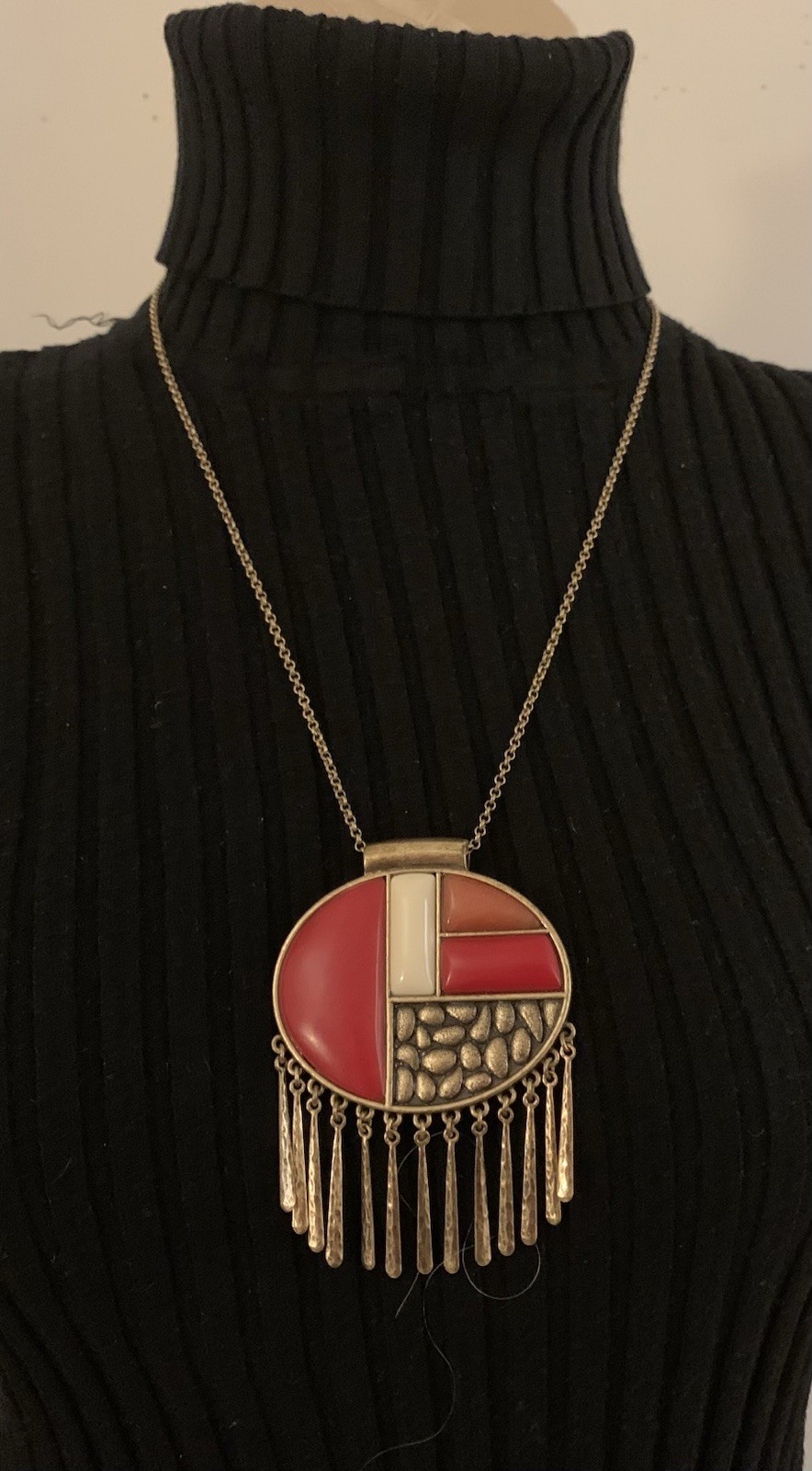 Vintage Abstract Colorful Large Pendant Necklace With Adjustable Chain