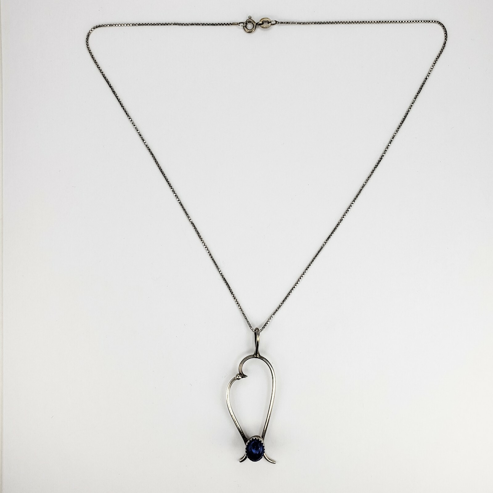 Sterling Silver 925 Freeform Sodalite Cabochon Pendant 16.25 Inch Chain Necklace