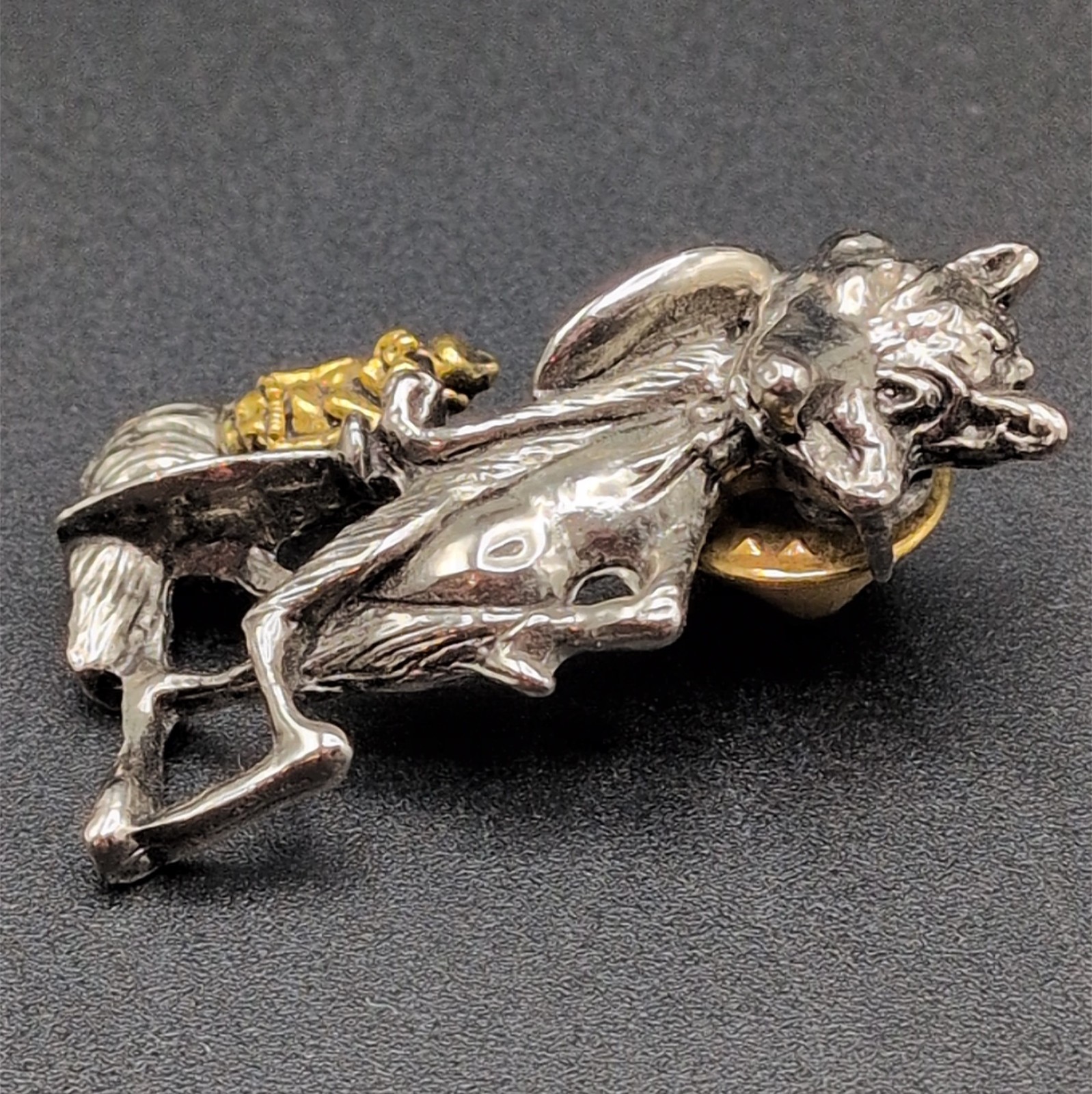 Vintage Pin Tie Tack Winking Cartoon Fox HL Libby RD 1984-85 Silver & Gold Tone