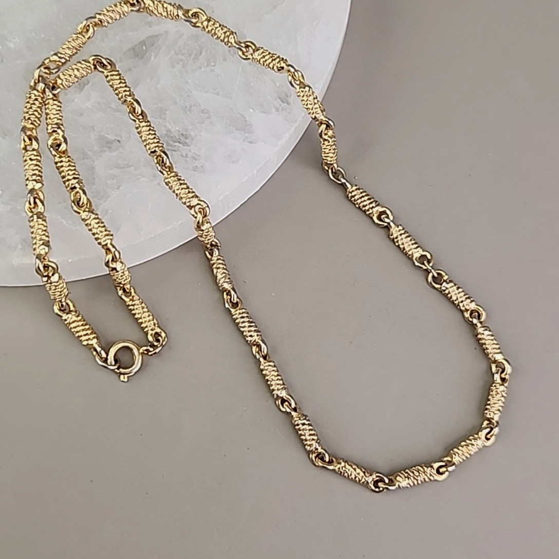 Vintage Bar Link Necklace Textured Gold Tone 18″