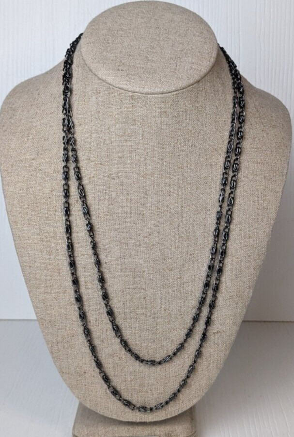 Dark grey chain necklace long vintage approx 44″