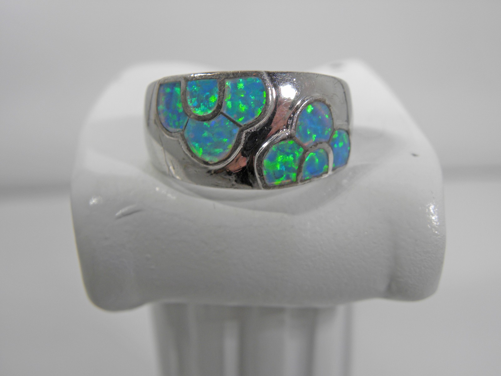 ESTATE Sterling Silver & Inlay Opal Ring 8 Stone