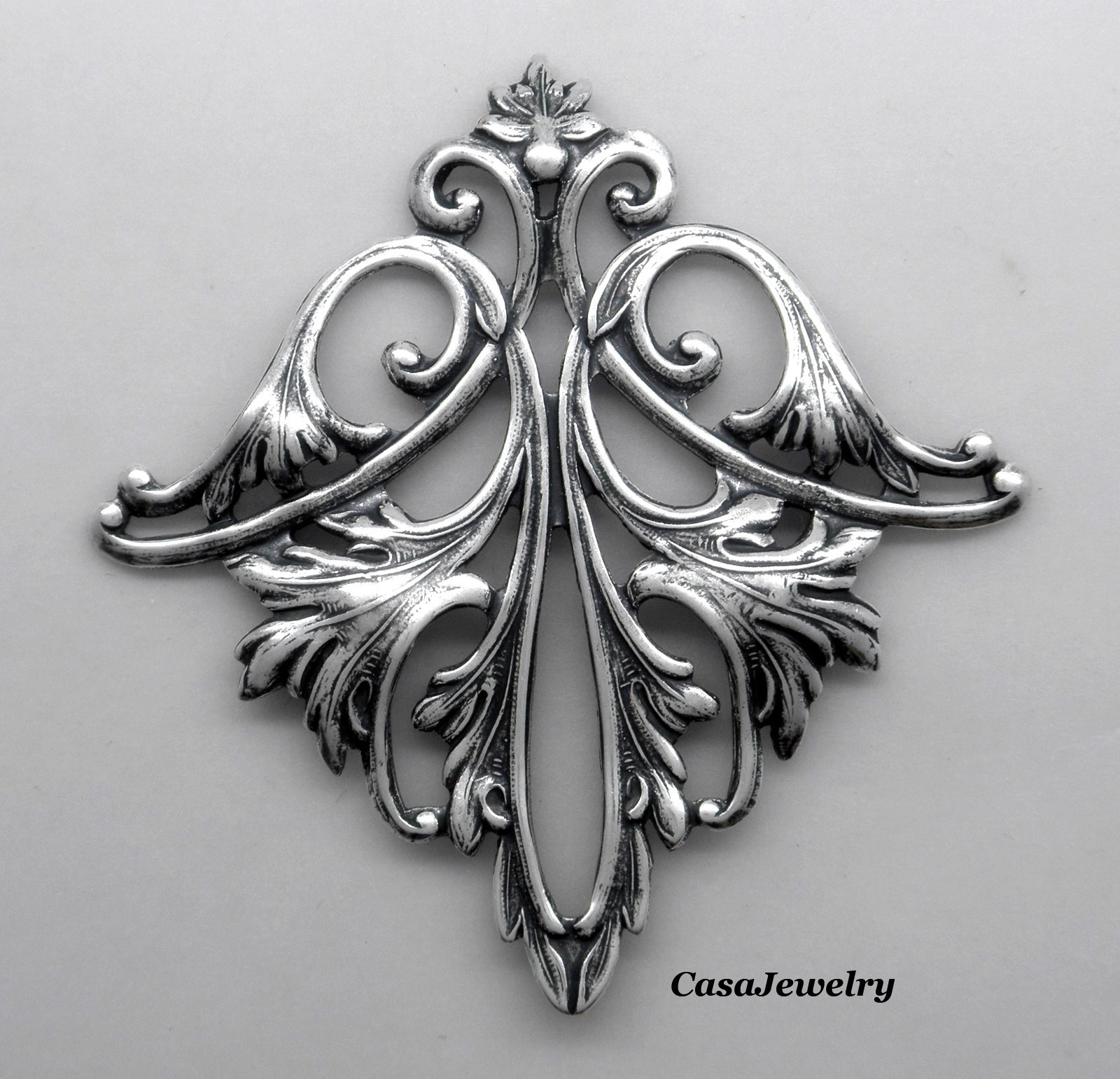#4018 ANTIQUED .925 STERLING SILVER PLATED FILIGREE CORNER FLOURISH