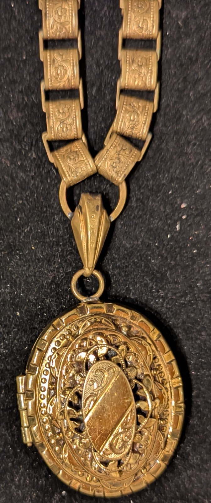 Antique Gold Filled Locket on Book Chain Fancy Layered very Ornate