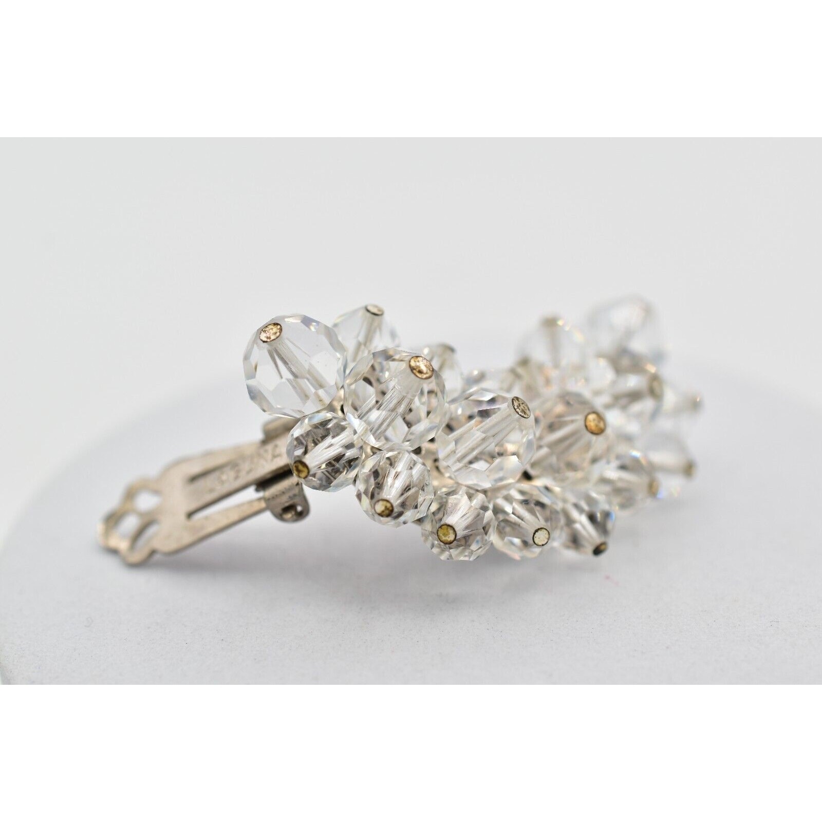 Laguna Vintage Clip On Crystal Earrings Clear Climber Bridal Signed 1950s A24