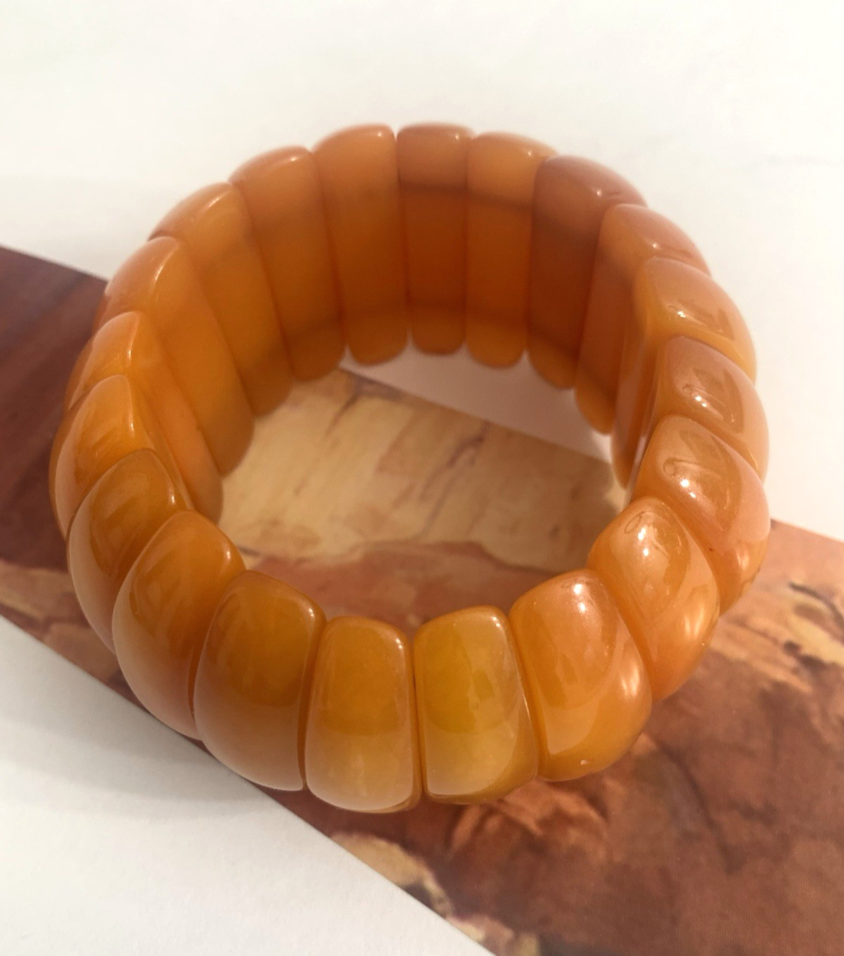 Vintage Marion Godart France Butterscotch Lucite Stretch Chunky Bangle Bracelet