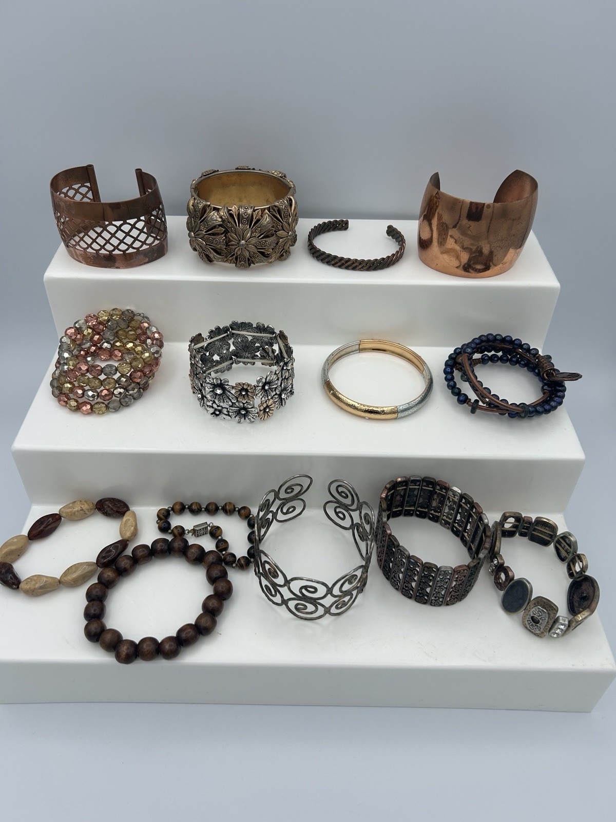 Vintage Costume Fashion Chunky Bracelets Lot Of 14 Cuff Bangle Wrap Beaded