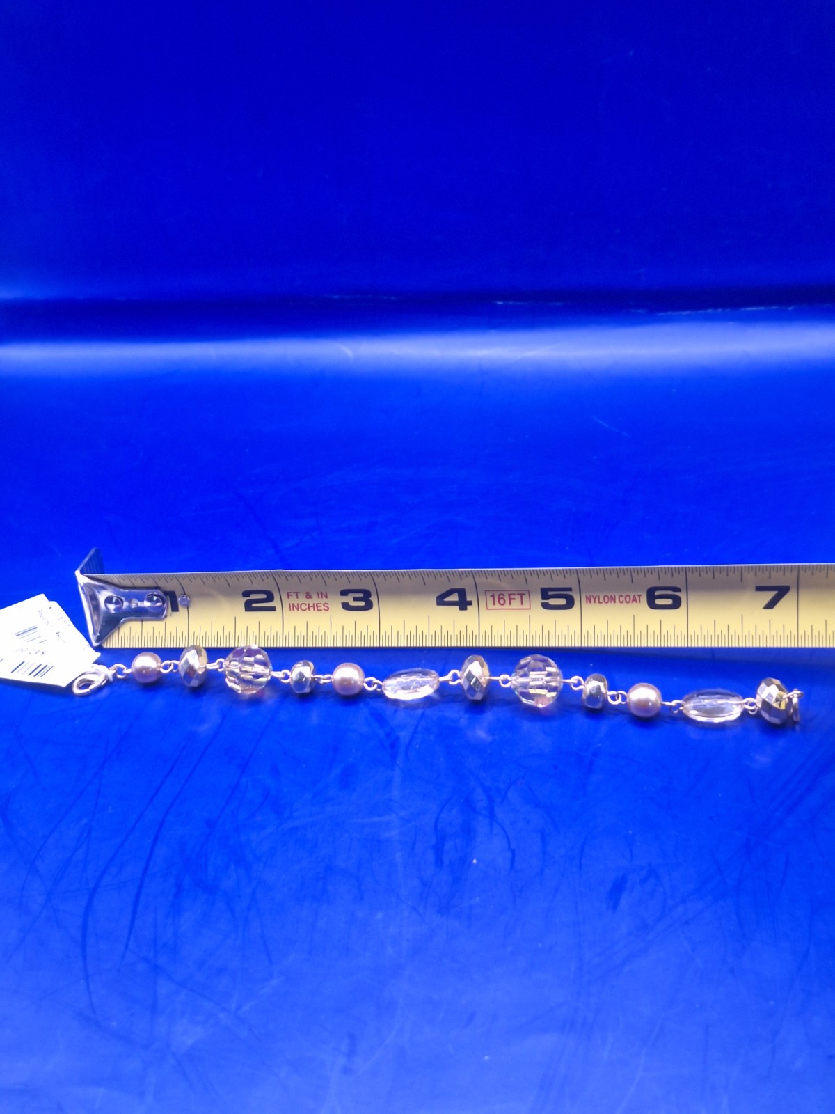 Vtg Luminous Beaded Bracelet, Gold Toned, Faceted And Clear Beads Lobster Clasp