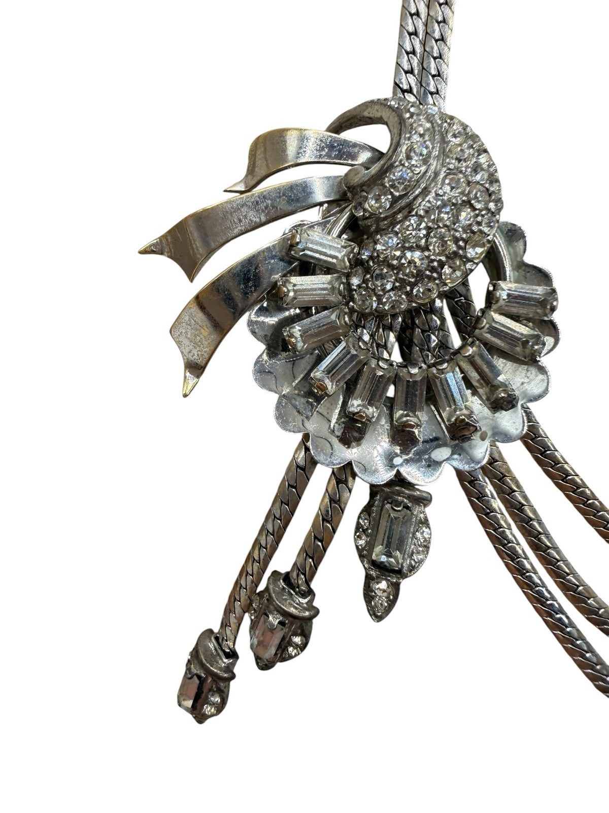 Vintage 40s Charles Reis USA 12K Gold Filled Necklace Collar Tassels Rhinestones