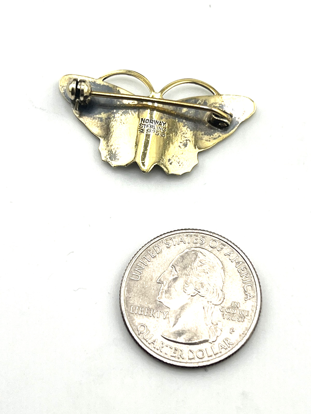 Vintage Norway Sterling silver butterfly pin brooch white enamel Aksel Holmsen