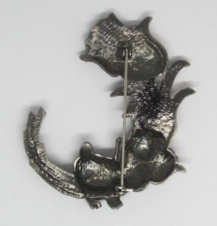 Silver Tone Rabbit With Flowers Tulips Brooch Pin Unsigned Easter Gift