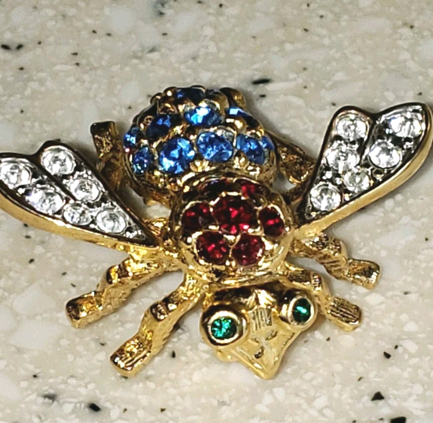 Patriotic Bumble Bee Brooch Red White Blue Crystals JOAN RIVERS Costume Jewelry
