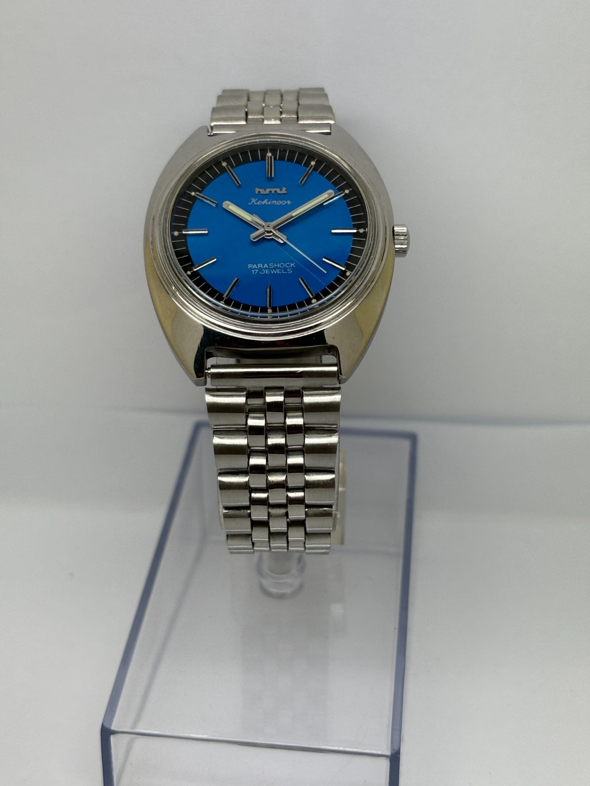 HMT Kohinoor Blue Dial Mechanical hand Winding Transparent Back Working Vintage