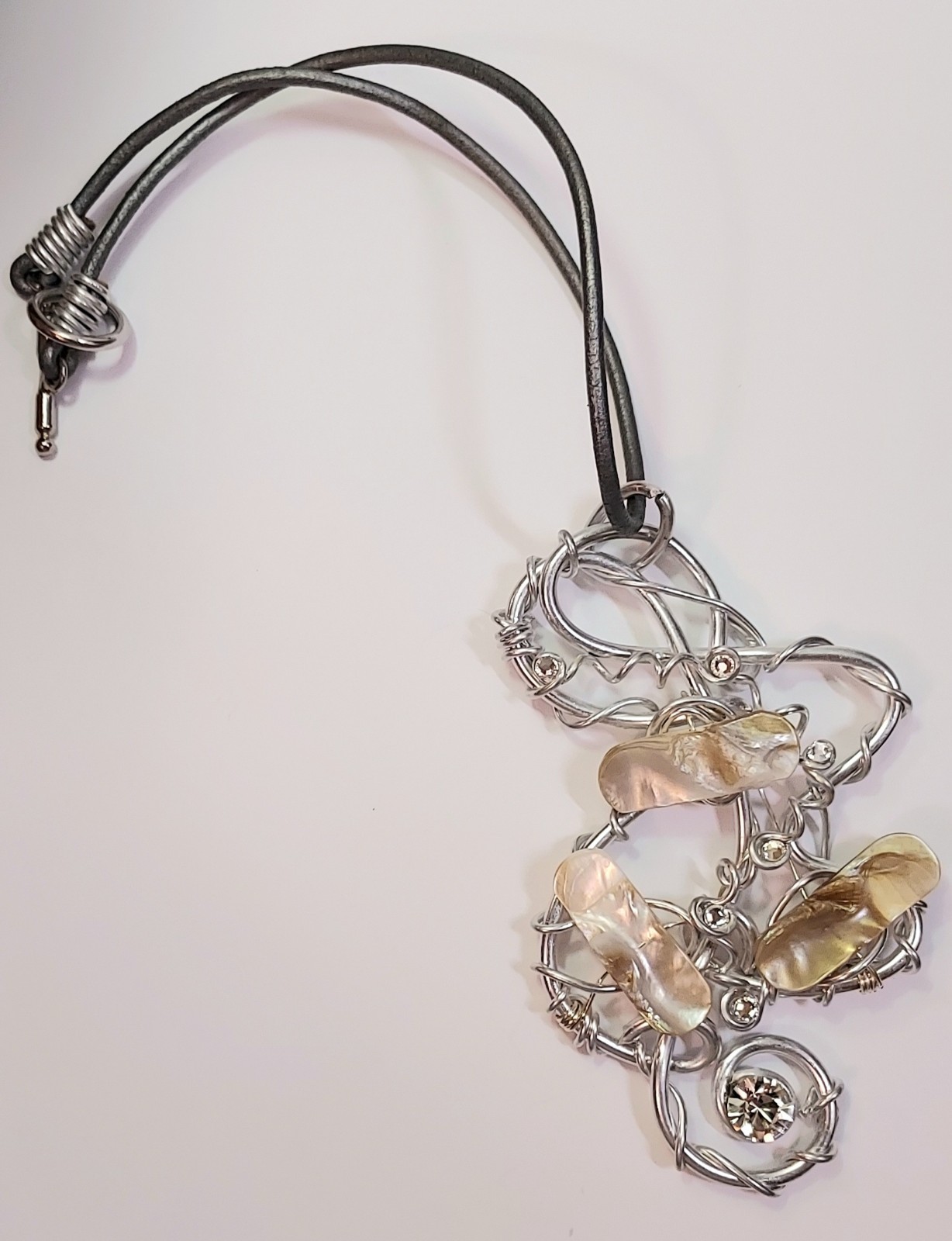 Jeff Lieb Statement Necklace Swarovski Crystal Shell Abstract Art Boho Signed