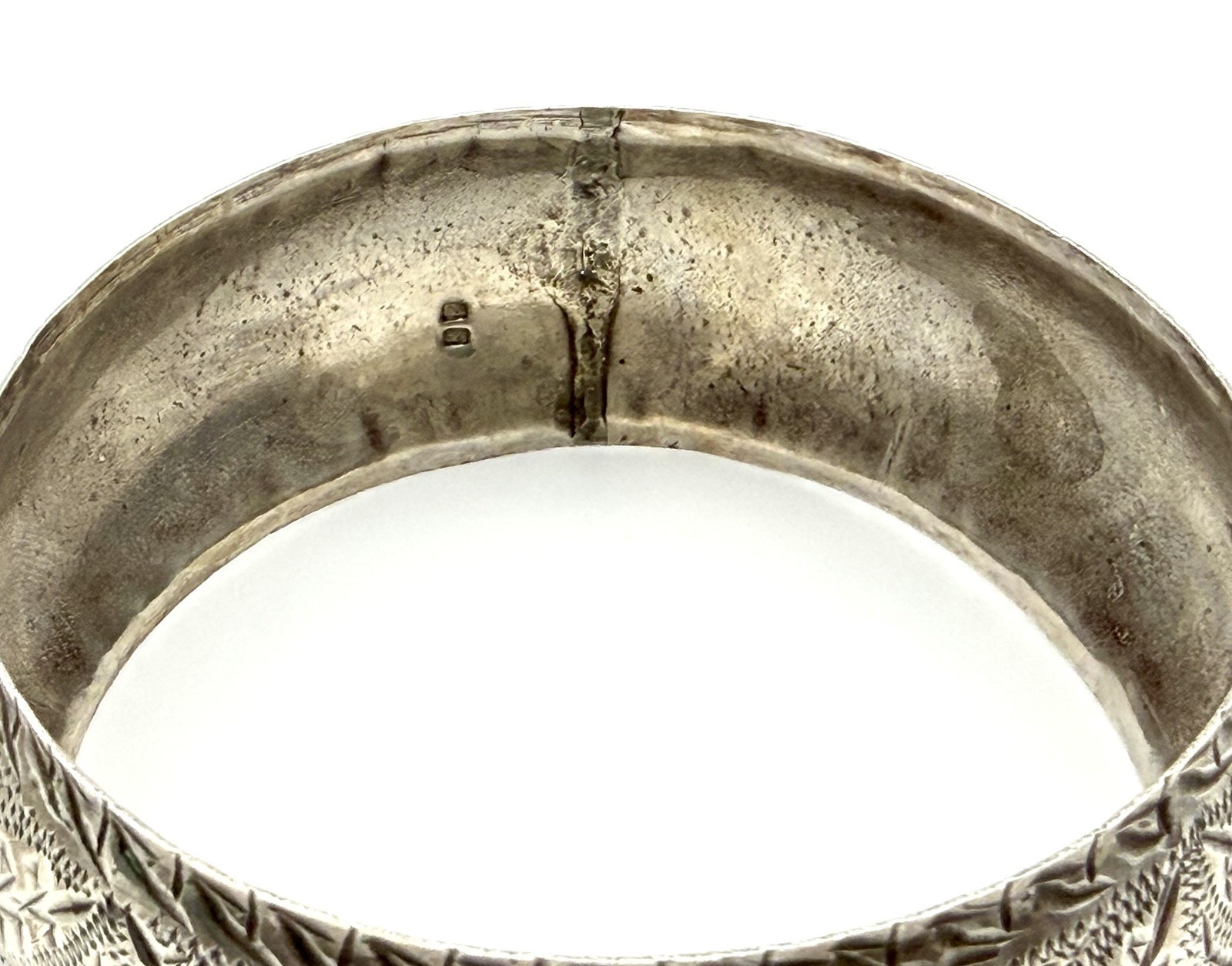 Vintage North African Sterling Silver Wide Engaved Tribal Bangle Bracelet 26.45g