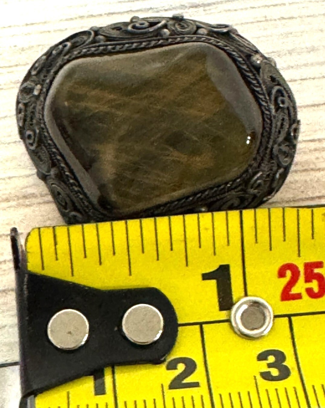 Vintage Large Tiger Eye Gemstone Silver Filigree Bezel Set Brooch