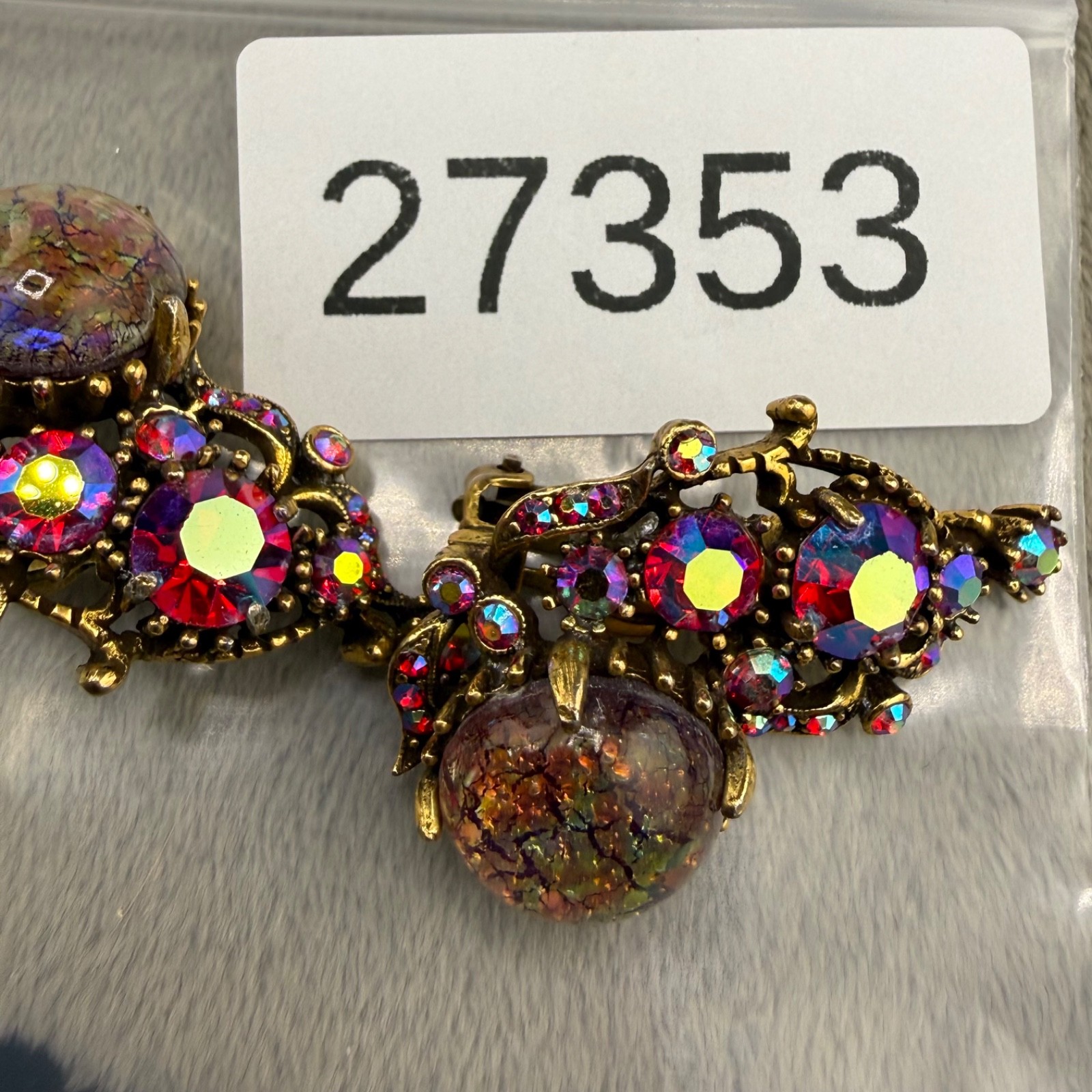 Vintage Hollycraft Rhinestone Clip On Earrings Dragon Gold Tone Pink