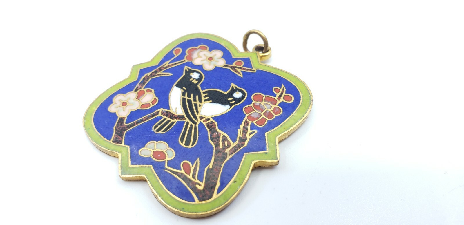 Vintage Enamel Birds on Cherry Tree Pendant for Necklace Gorgeous