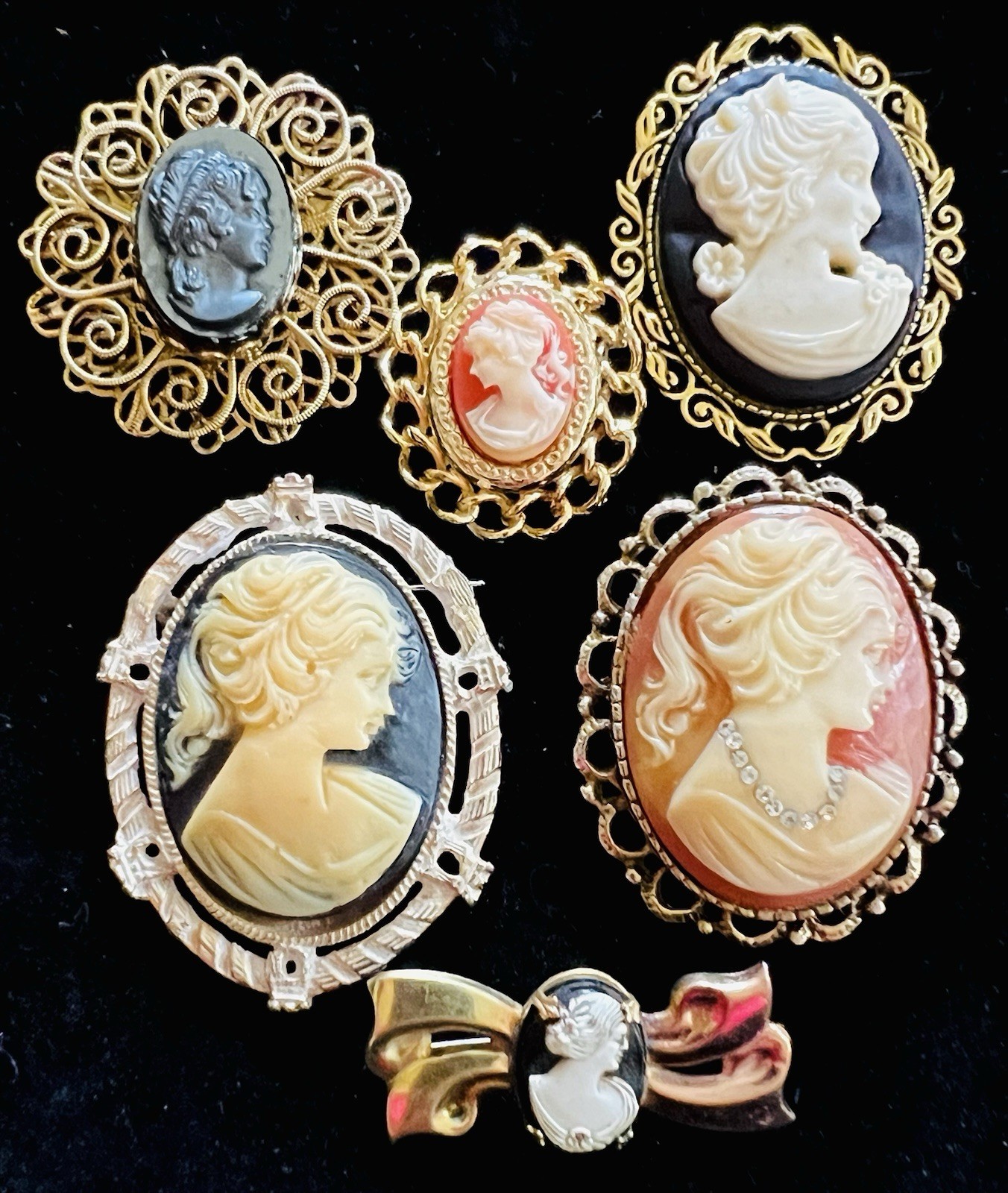 Vtg Estate Cameo Jewelry Artisan Painted Floral Romantic Victorian Revival Lot