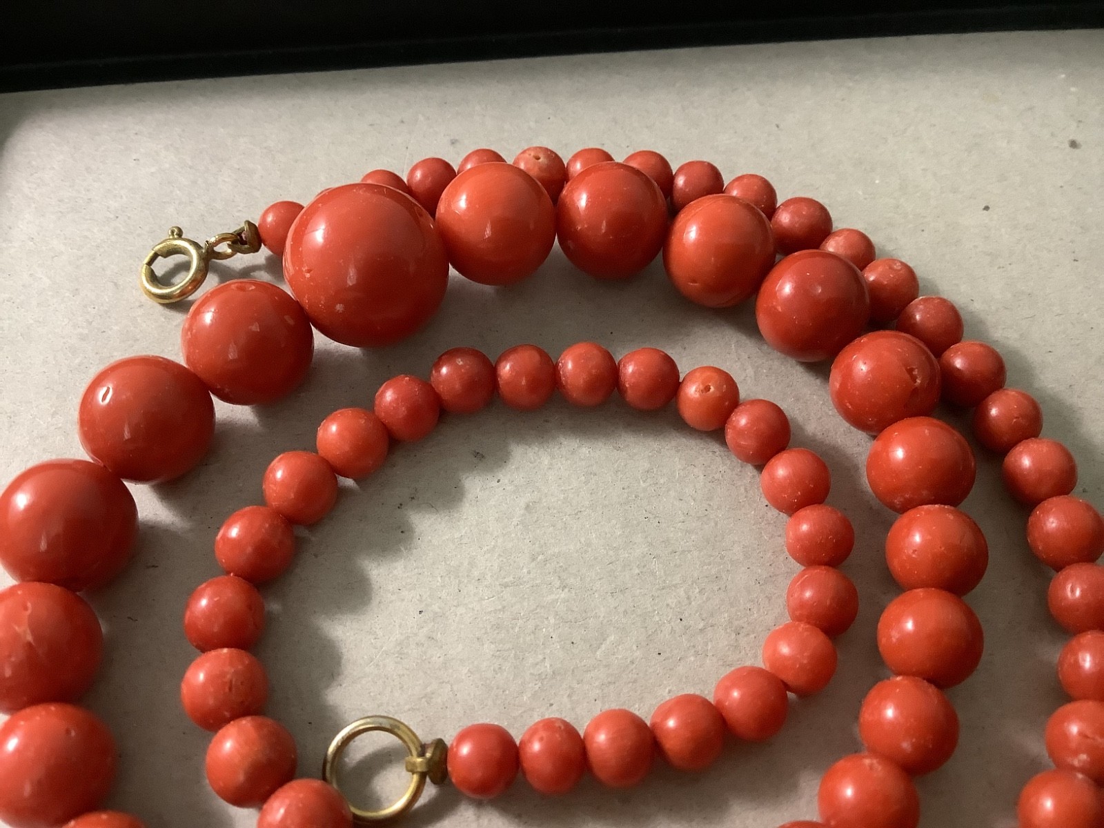 Antique genuine red coral graduated bead necklace 21 in 43.84g