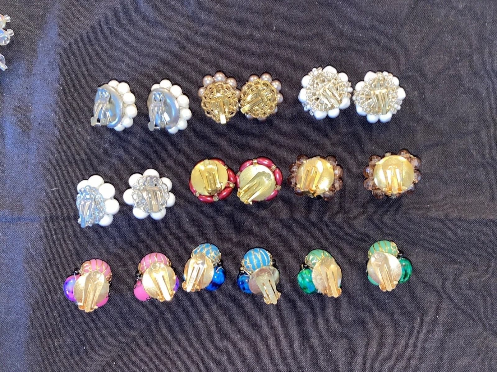 Vintage Clip Earrings 60’s Beads Round Lot of 9 Hong Kong/Japan #FS