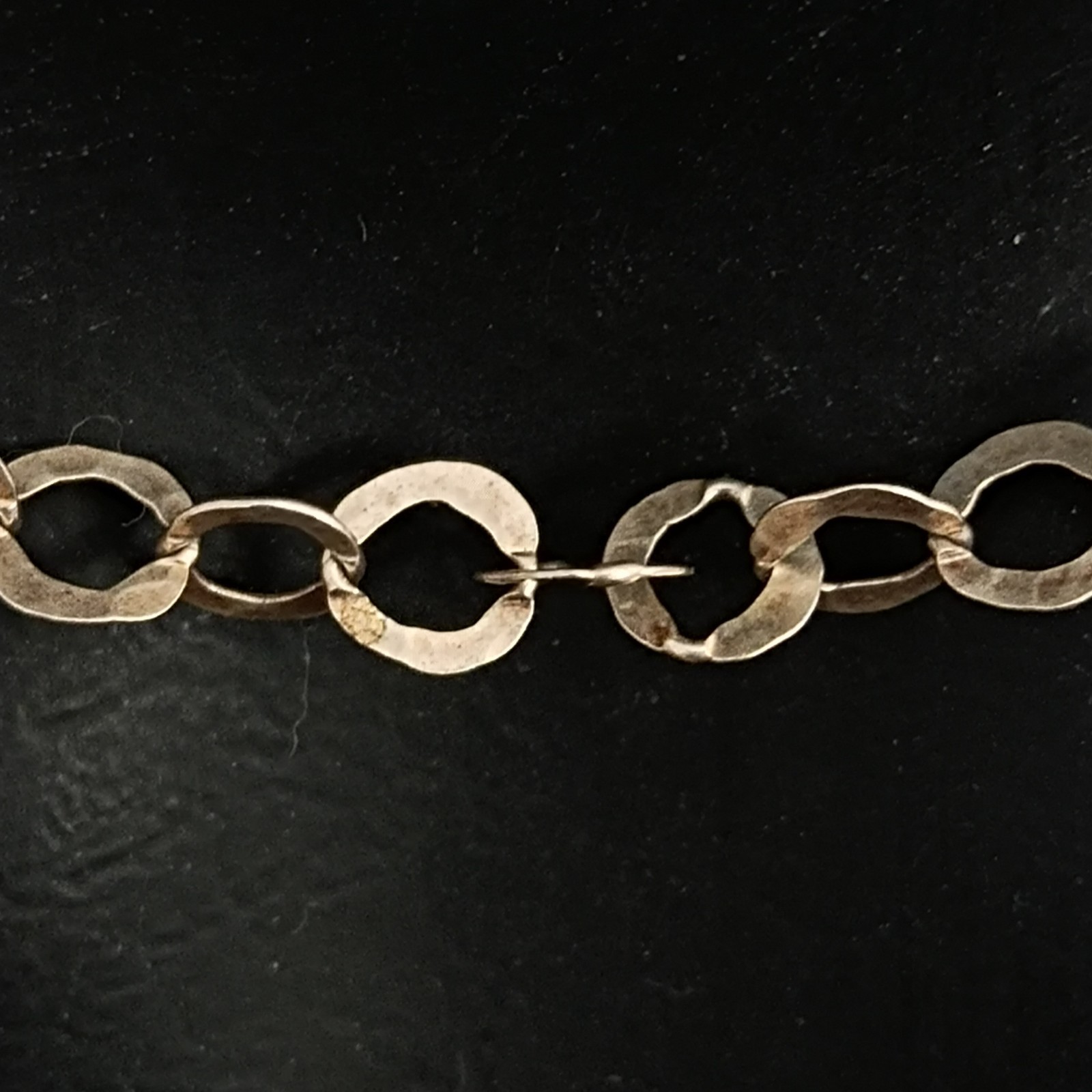 Sterling Silver Chain Necklace Handmade Flatt Hammered Rolo Unique Collar VTG