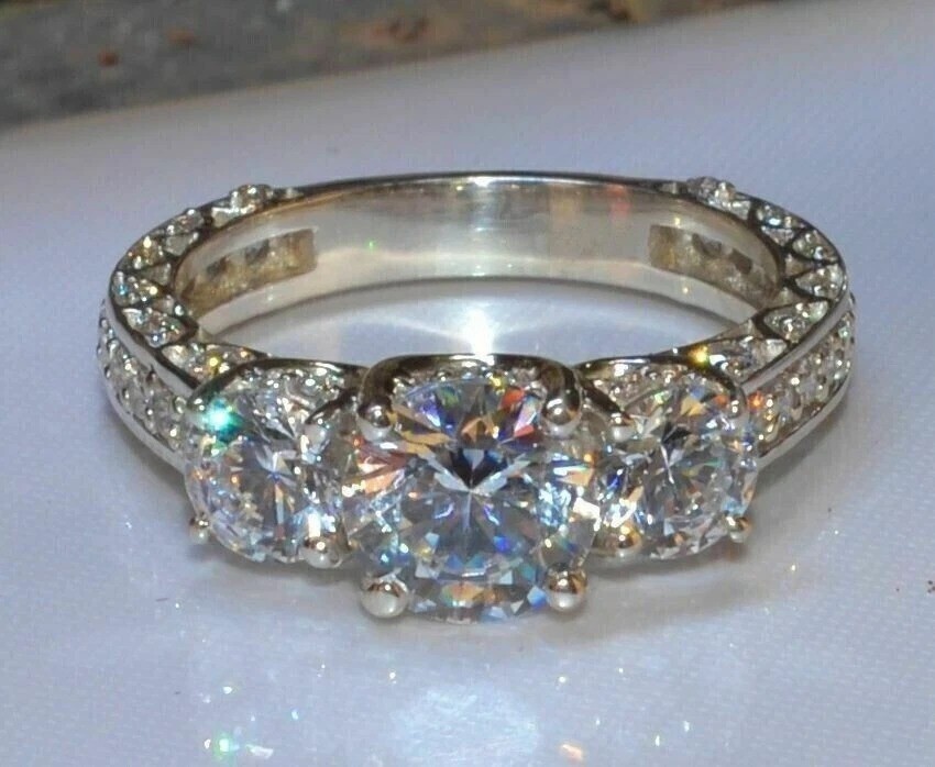 Art Deco Style Lab Created Diamond Anniversary Wedding 14K White Gold FN Ring