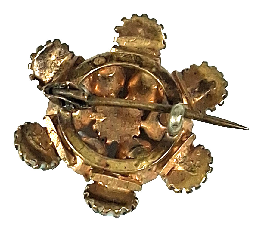 Antique Victorian Gold Wash Opaline Glass Clear Rhinestone Flower Brooch C Clasp