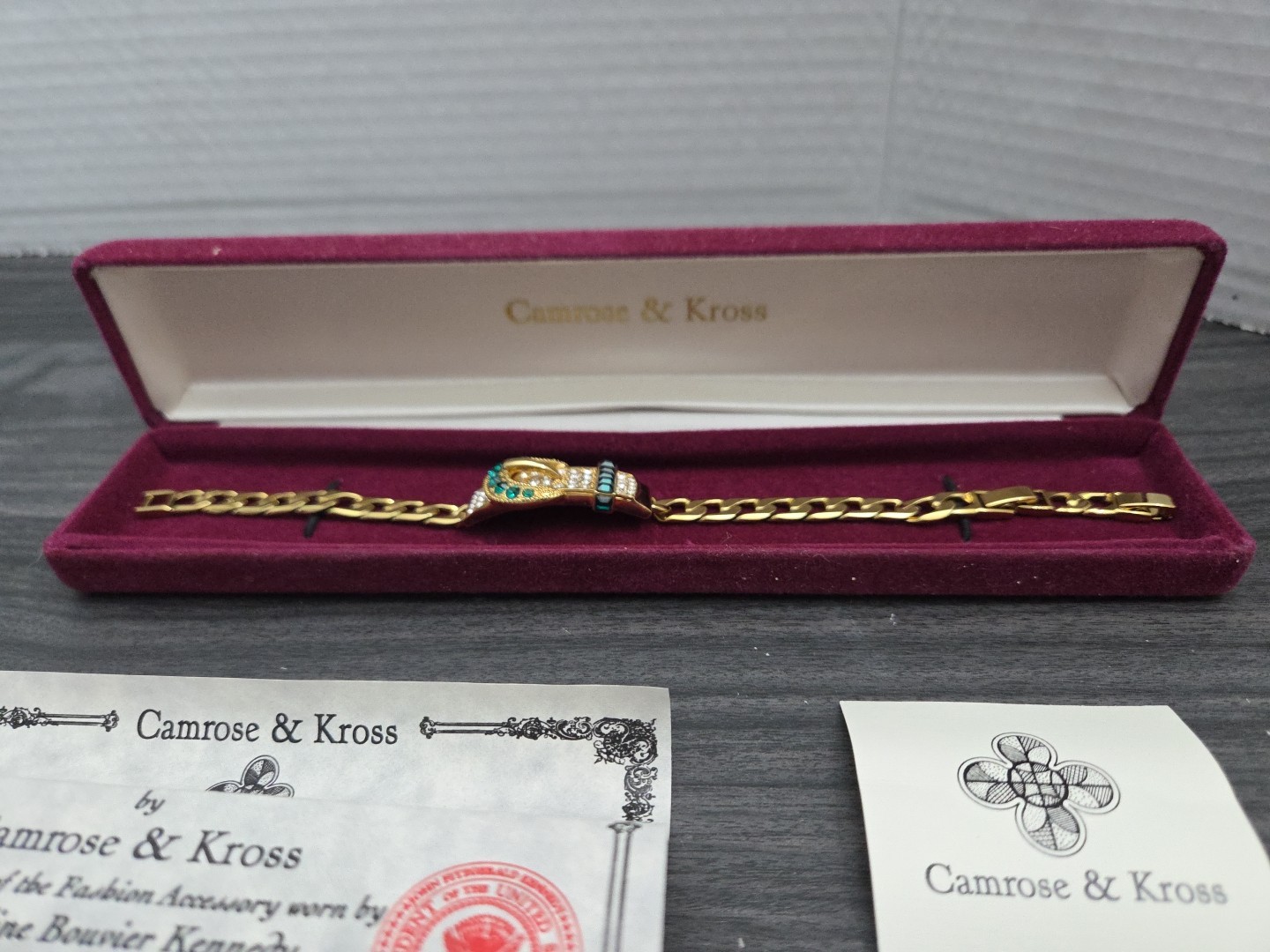 Camrose & Kross Jacqueline Kennedy JBK Emerald & Crystal 8″ Buckle Bracelet