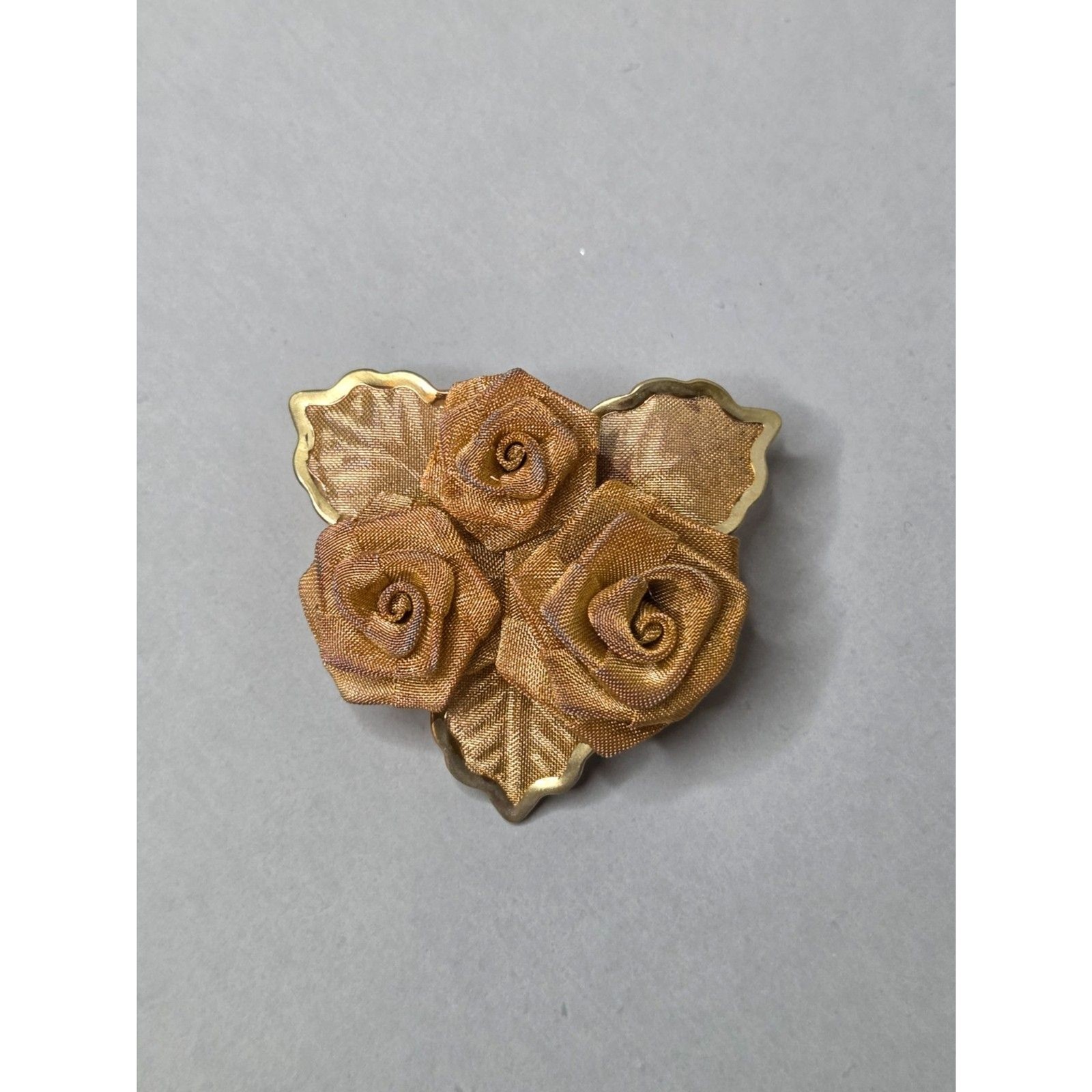 Vintage Mesh Tripe Rose Brooch