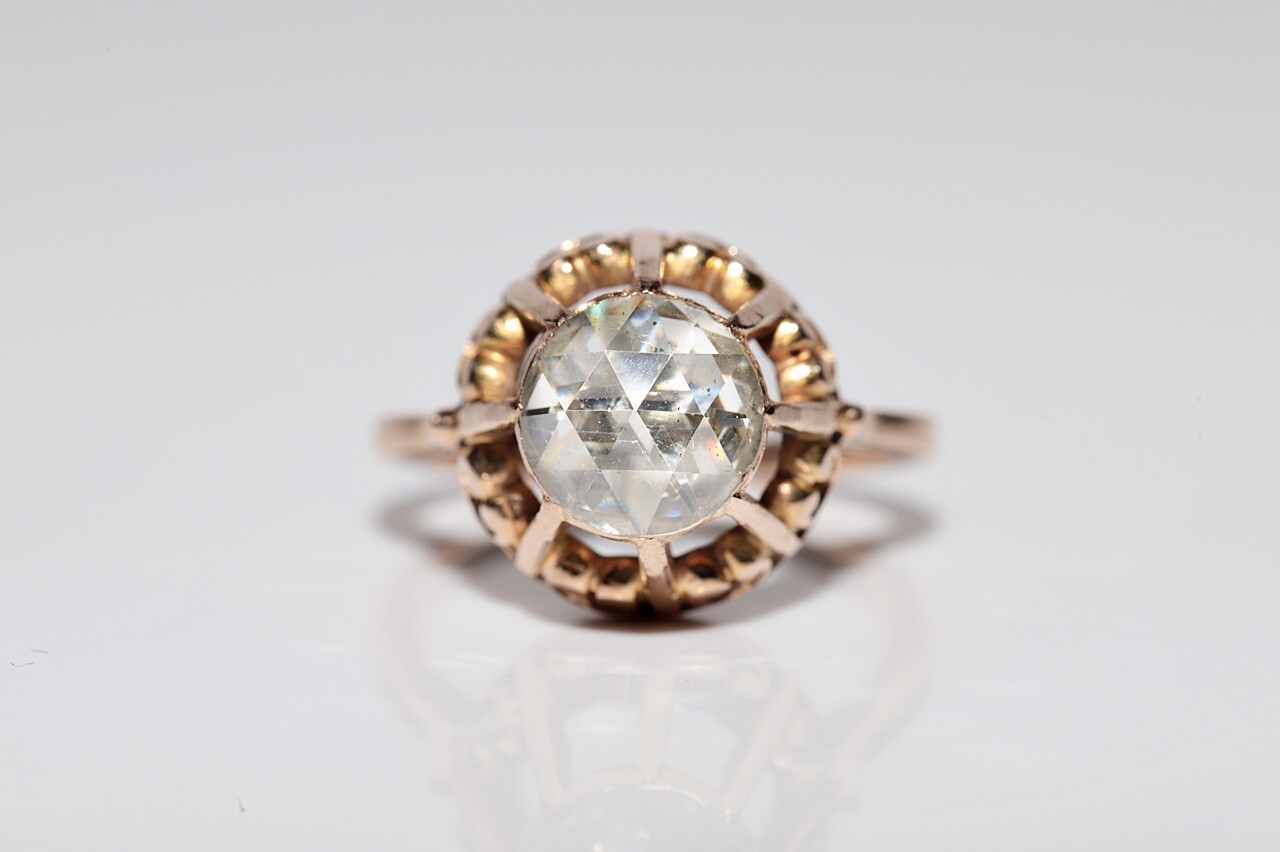Antique Circa 1900s 18k Gold Natural Rose Cut Diamond Solitaire Ring