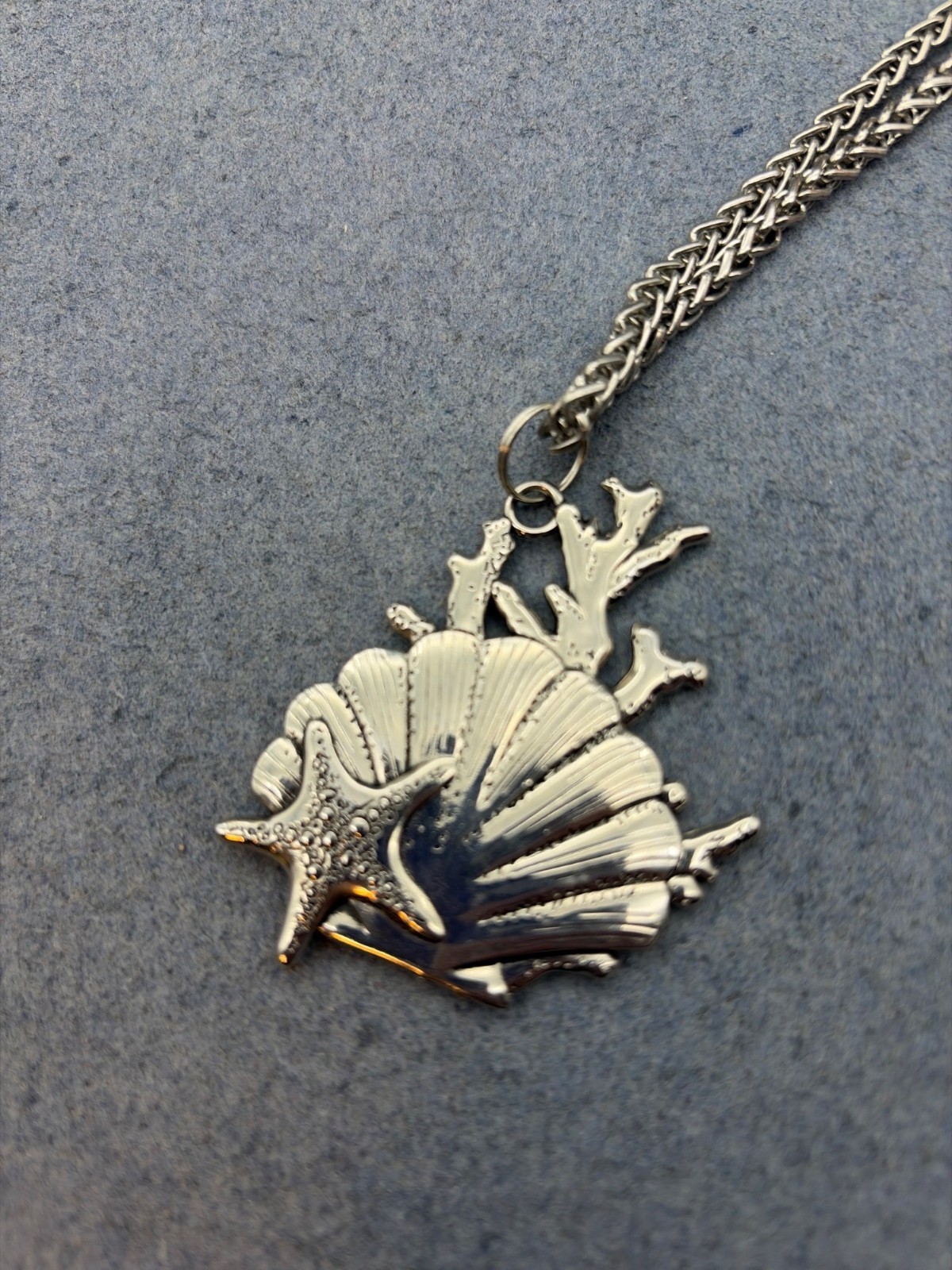 Nautical Pendant Necklace Silver Shell Starfish Coral Beach Vacation Travel