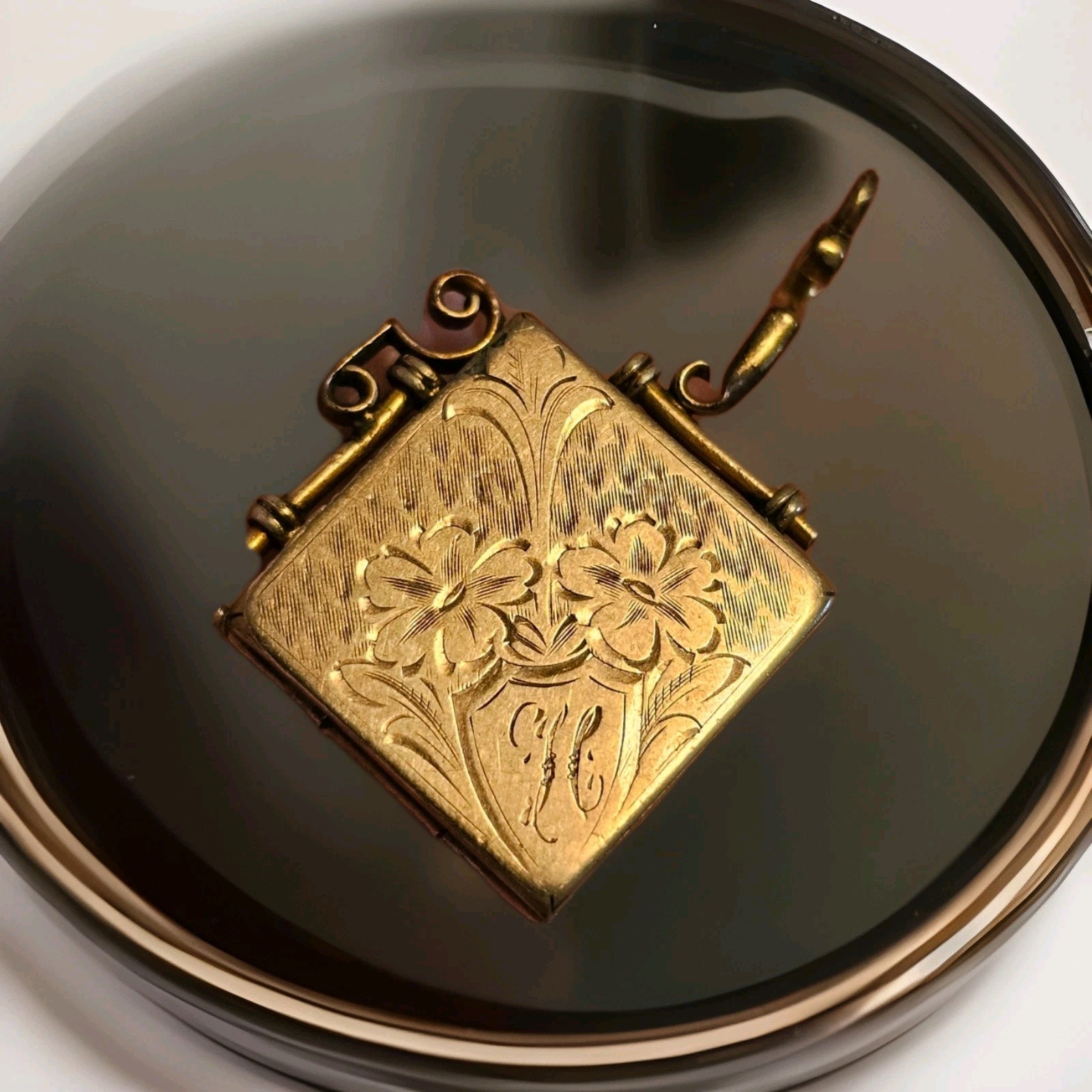 Necklace Locket Victorian Square Engraved 100 Years Old Gold Filled Vintage