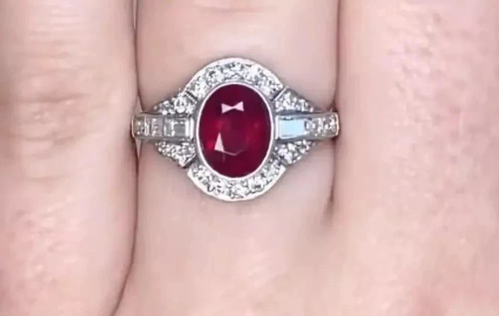 3Ct Art Deco Oval Cut Lab Created Diamond Ruby 14k White Gold FN Wedding Ring